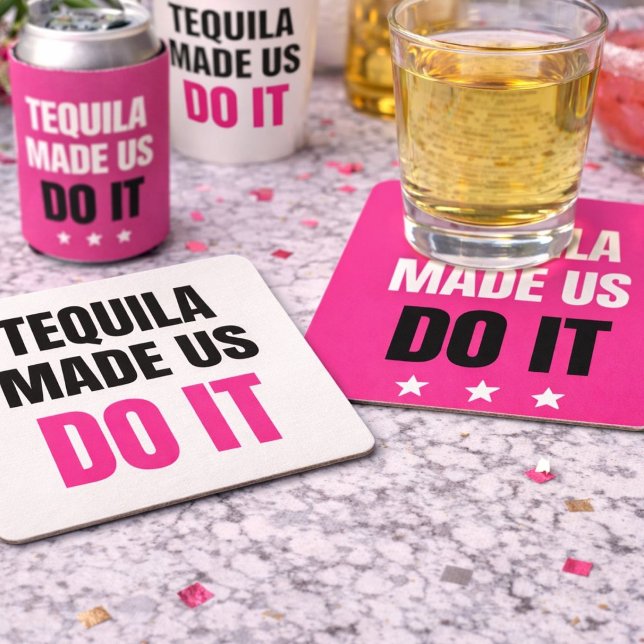 Tequila Made Us Do It | Bride Squad Drinking Square Paper Coaster (Creator Uploaded)