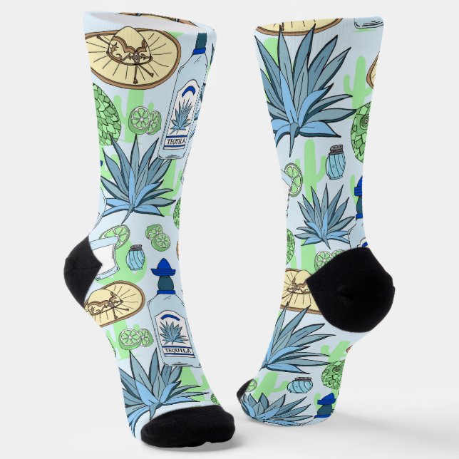 Tequila Sombreros and Cacti Patterned Socks (Angled)