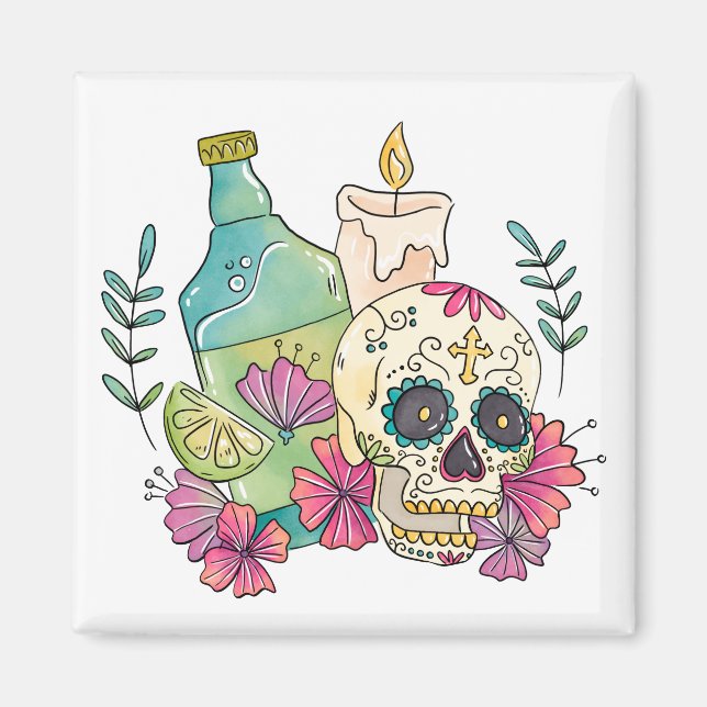 Tequila Sugar Skull Magnet (Front)
