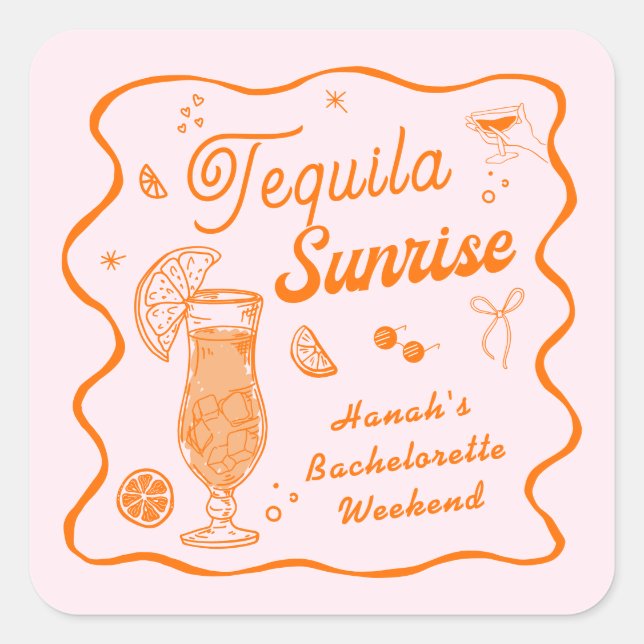 Tequila Sunrise Bachelorette Party Square Sticker (Front)