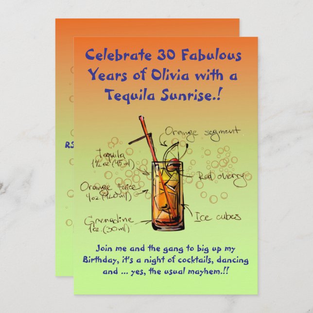 Tequila Sunrise Birthday Party Invitation (Front/Back)