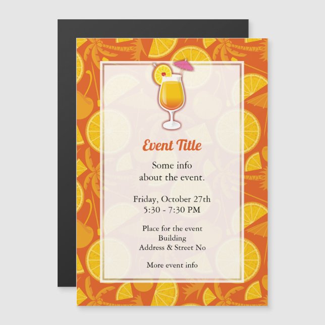 Tequila Sunrise Cocktail Magnetic Invitation (Front/Back)