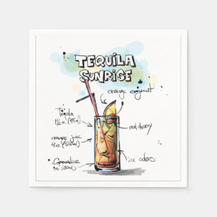 Tequila Sunrise Drink Recipe Cocktail Napkin