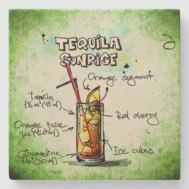 Tequila Sunrise Drink Recipe Stone Coaster (Front)