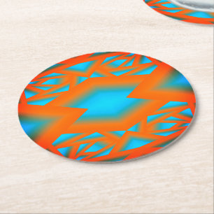Tequila Sunrise Ombre Geometric Abstract Art Round Paper Coaster