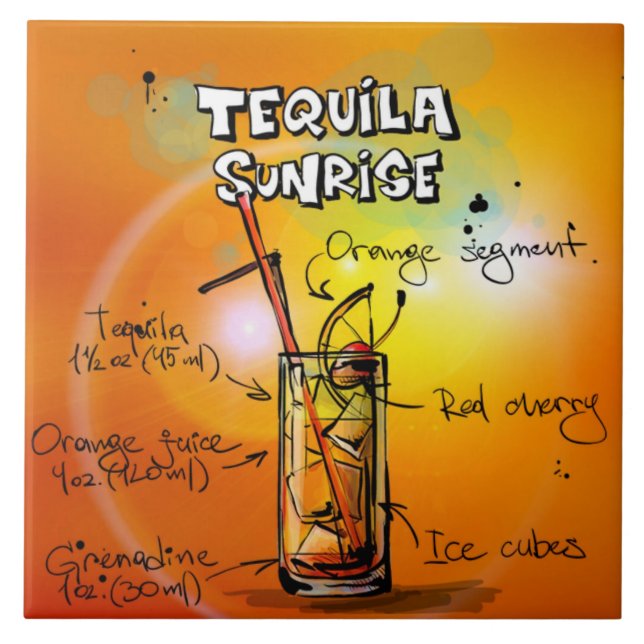 Tequila Sunrise Recipe Bar Tile (Front)