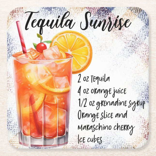 Tequila Sunrise Square Paper Coaster (Front)