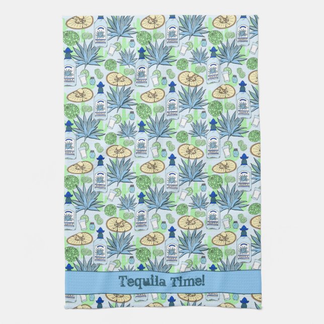 Tequila Time Cocktails Agave Plants and Sombreros Kitchen Towel (Vertical)