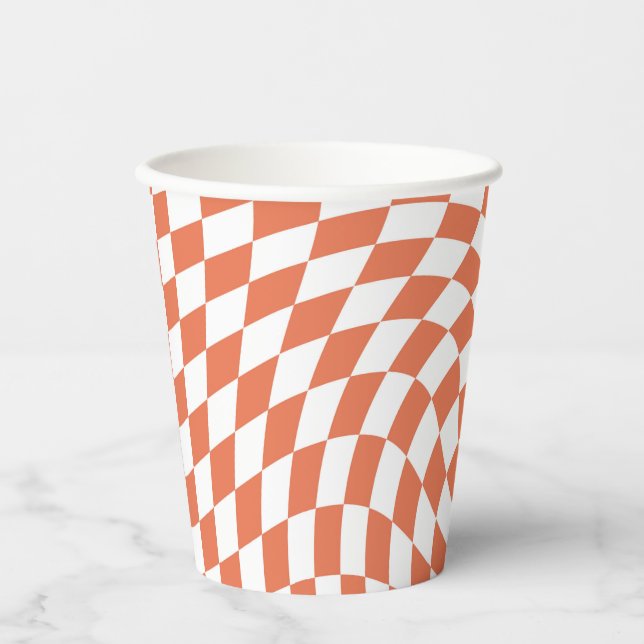 Teracotta Wedding Collection Check Chequered  Paper Cups (Front)