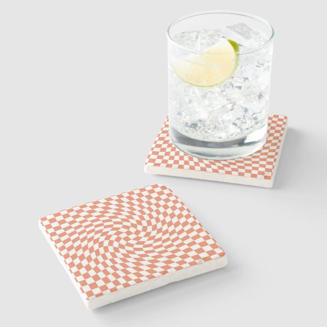 Teracotta Wedding Collection Check Chequered   Stone Coaster (Side)