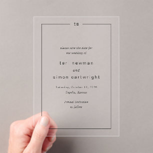 Teri Monogram Border Modern Wedding Save the Date Acrylic Invitations