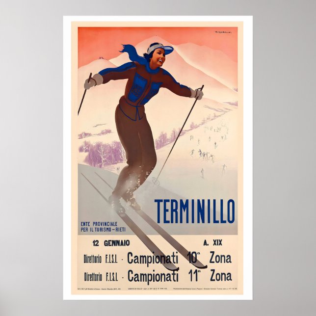 Terminillo Italy Mountain Snow Winter Skier Poster (Front)