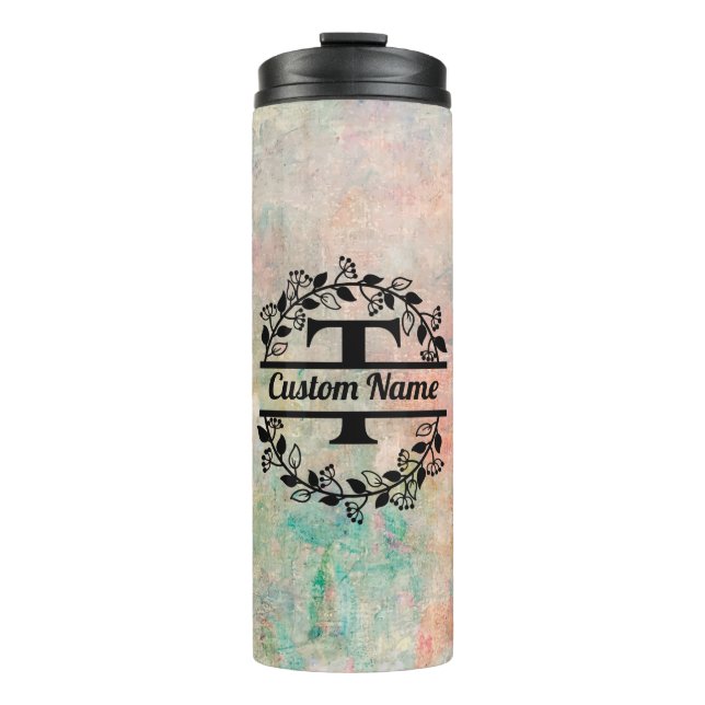 Termo T Floral Monogram Letter Thermal Tumbler (Front)