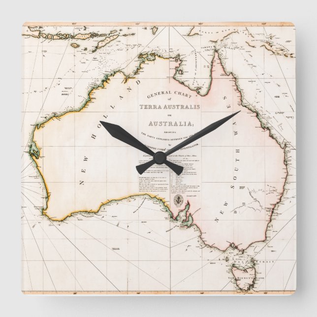 Terra Australis Map 1814 Square Wall Clock (Front)