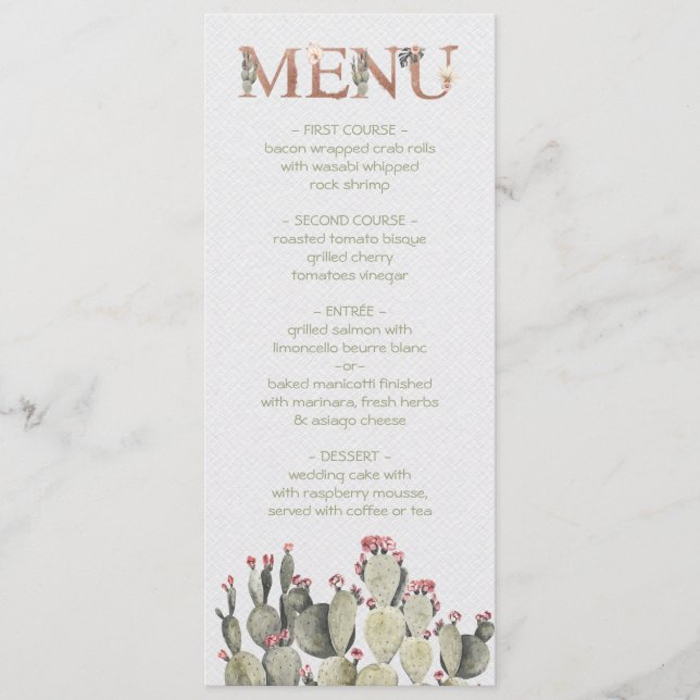 Terra Cotta and Cactus Wedding menu card (Front)