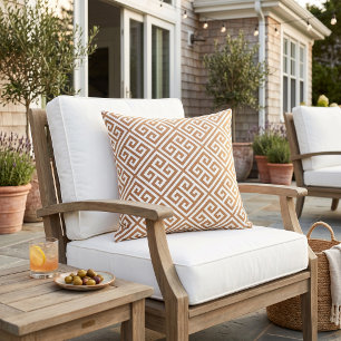 Terra Cotta and White Greek Key Pattern Outdoor Pillow