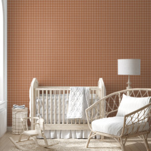 Terra Cotta and White Windowpane Check Wallpaper