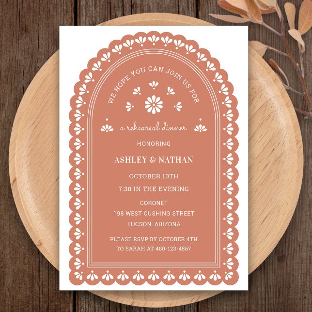 Terra Cotta Arch Rehearsal Dinner Invitation (Terra Cotta Arch Rehearsal Dinner Invitation by Fiesta Valley Print)
