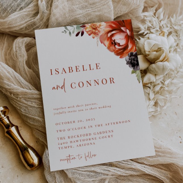 Terra Cotta Autumn Floral Wedding Invitation (Creator Uploaded)