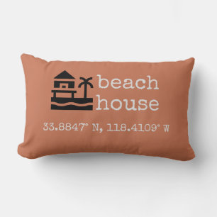 Terra Cotta Beach House GPS Coordinates Gift Lumbar Pillow
