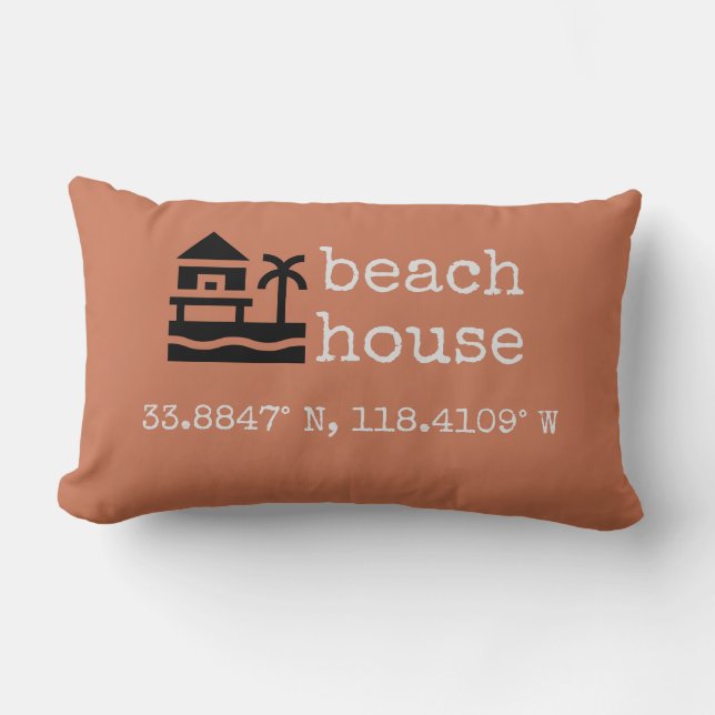 Terra Cotta Beach House GPS Coordinates Gift Lumbar Pillow (Front)