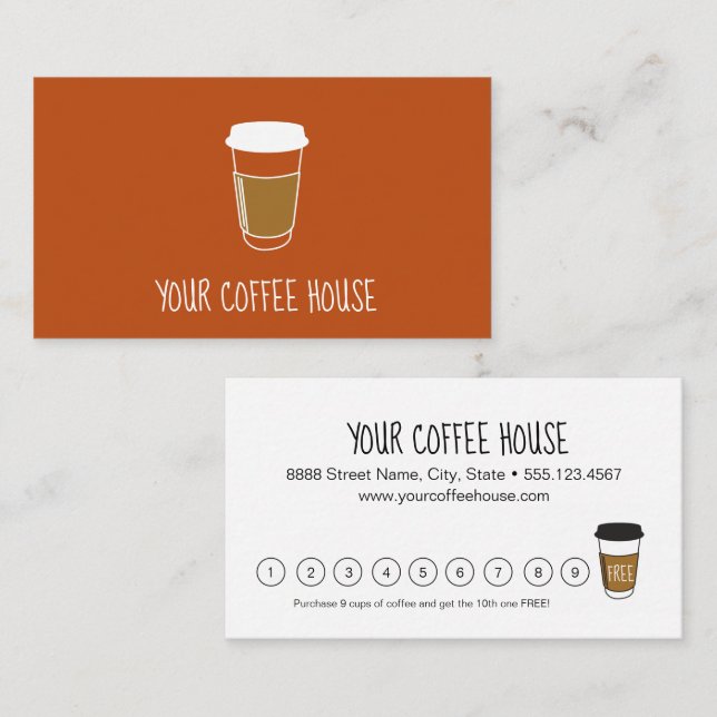 Terra cotta Custom Coffhouse Carte de fidélité (Devant / Derrière)
