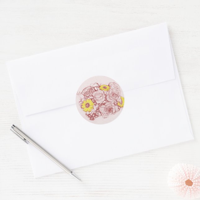 Terra  Cotta Edged Bouquet Classic Round Sticker (Envelope)