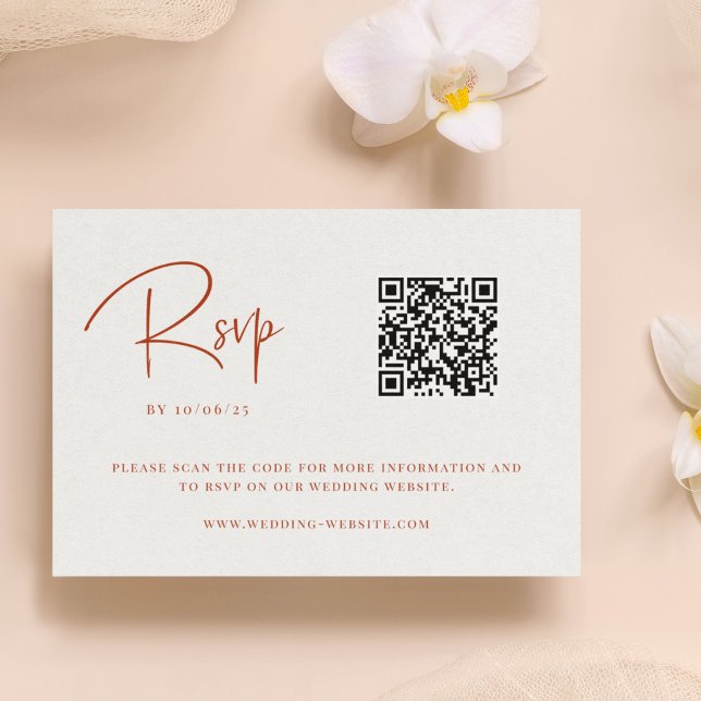 Terra Cotta Fall Floral Wedding QR Code RSVP Card (Creator Uploaded)