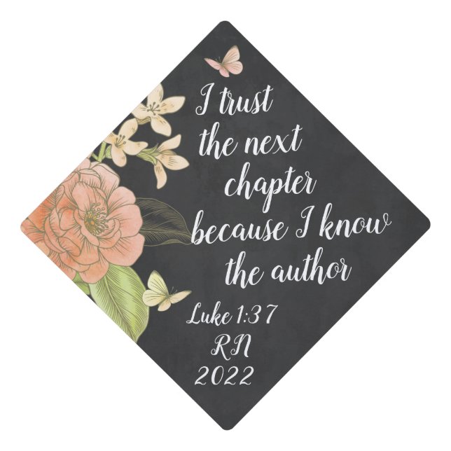 Terra Cotta Floral and Butterfly Inspirational  Graduation Cap Topper (Front)