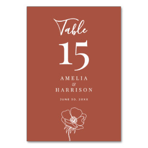 Terra Cotta Floral Mariage Petit Numéro De Table