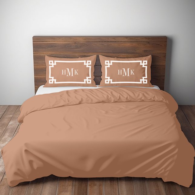 Terra Cotta Greek Key Monogram Standard Pillowcase (Creator Uploaded)