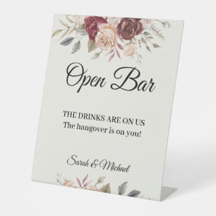 Terra Cotta Green floral Open bar Pedestal Sign