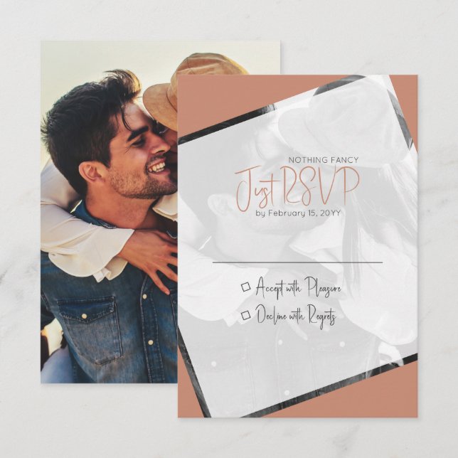 Terra Cotta Minimalist Casual Wedding Photo RSVP Card (Front/Back)