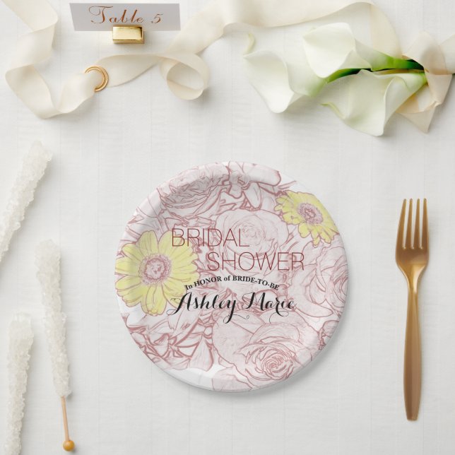 Terra  Cotta Outlined Bouquet Custom Paper Plate (Wedding)