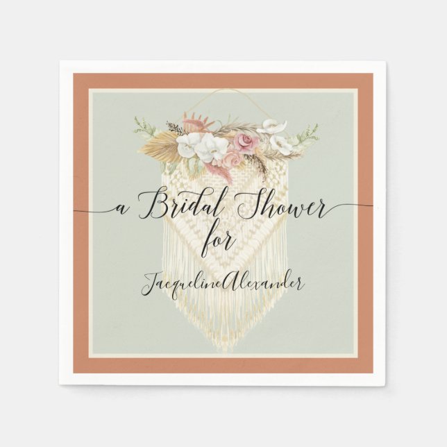 Terra Cotta Pampas Grass Floral Greenery Bridal Napkin (Front)
