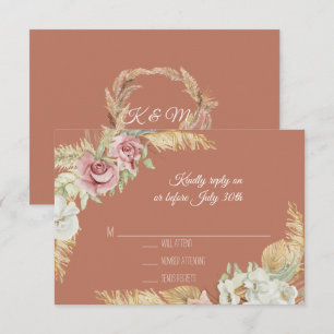 Terra Cotta Pampas Grass Palm Pink Floral Foliage RSVP Card
