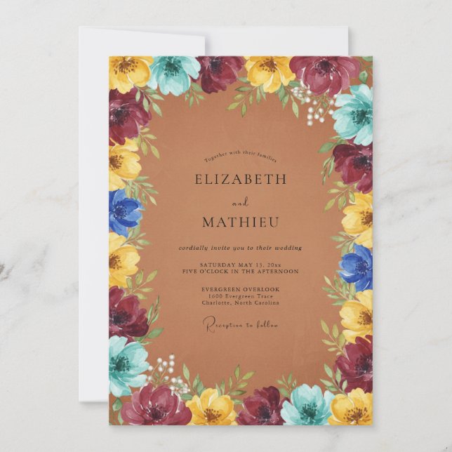 Terra Cotta Peony Wedding Invitation (Front)