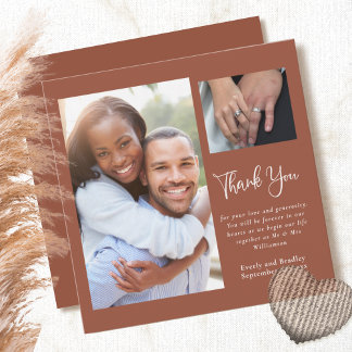 Terra Cotta Photo Simple Wedding Thank You Card