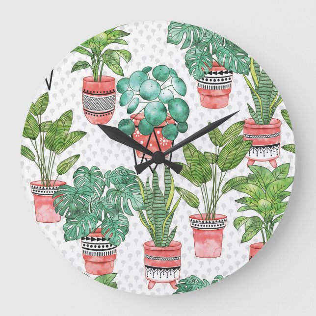 Terra Cotta Plant Pots Pattern. Large Clock (Front)