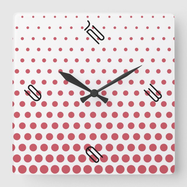 Terra Cotta Polka Dot Modern White Square Wall Clock (Front)