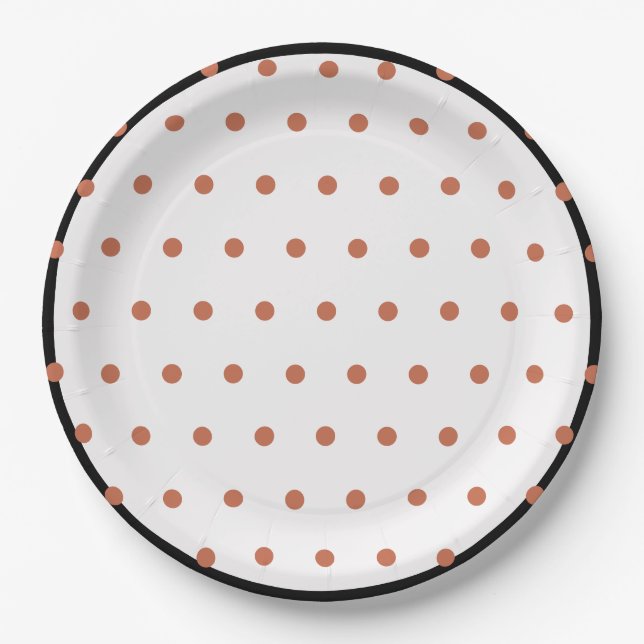 Terra Cotta Polka Dots Black Trim Paper Plate (Front)