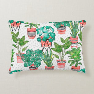 Terra cotta Pots Watercolor House Plants Seamless Accent Pillow