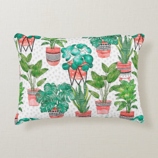 Terra cotta Pots Watercolor House Plants Seamless  Accent Pillow