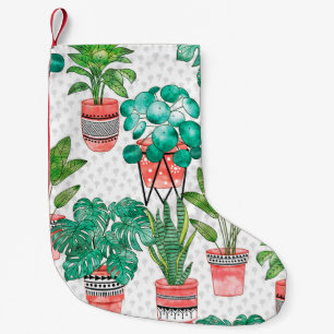 Terra cotta Pots Watercolor House Plants Seamless  Small Christmas Stocking