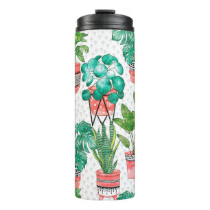 Terra cotta Pots Watercolor House Plants Seamless  Thermal Tumbler