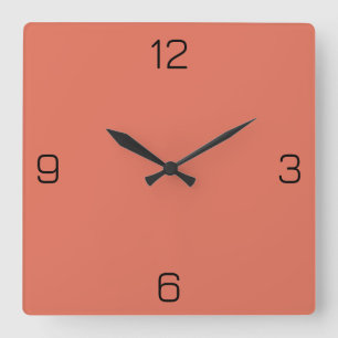 Terra Cotta Red E2725B Colour Add Your Name Option Square Wall Clock