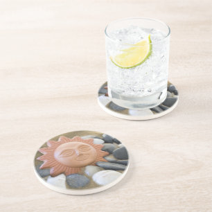 Terra Cotta Sun On Sand And Rocks Coaster