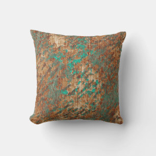 Terra Cotta Turquoise Grunge Plaster Effect Throw Pillow