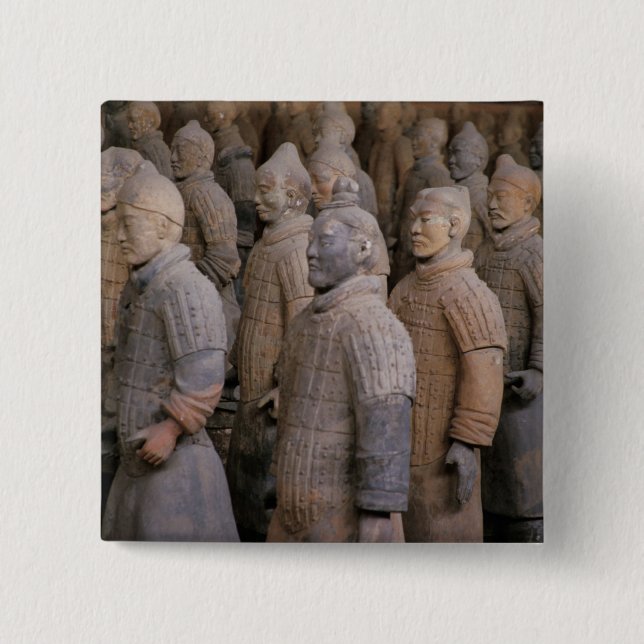 Terra Cotta warriors in Emperor Qin Shihuang's 2 Inch Square Button (Front)