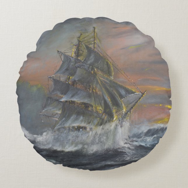 Terra Nova heads into a fierce Gale Dawn Round Pillow (Front)